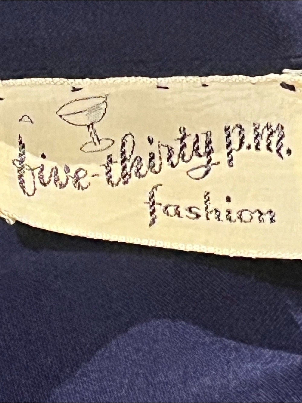 Vintage Navy Midi Dress with Ivory Embroidered Yoke - Picture 5 of 5